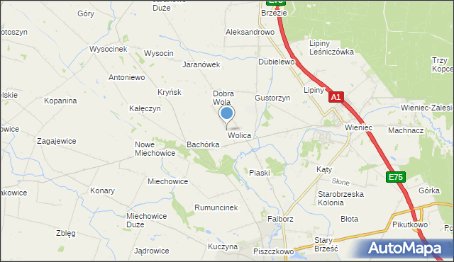 mapa Wolica, Wolica gmina Brześć Kujawski na mapie Targeo
